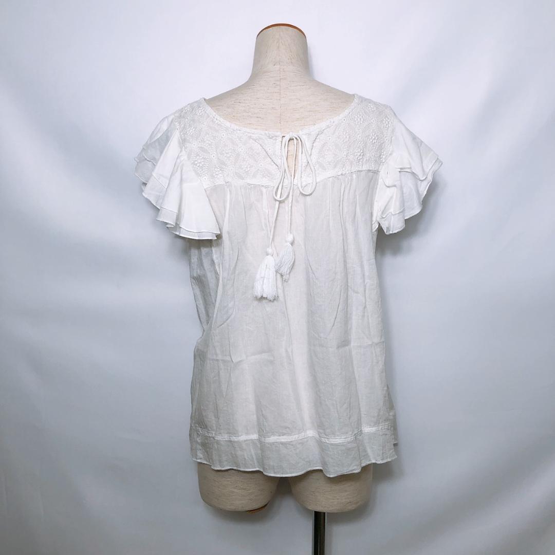 【06418】 tocco closet シャツ M 白 ホワイト フリル 半袖 かわいい 丸ネック 清楚 シンプル ガーリー カジュアル