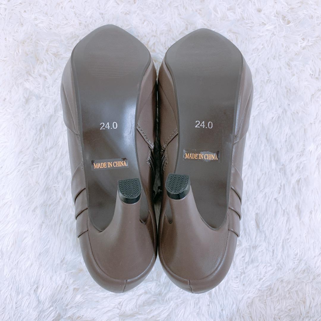 【06468】 ANDEX アンデックス 靴 ヒール ショートブーツ 24.0cm ブーツ ブーティ ブラウン シンプル エレガント 上品 新古品 新古品