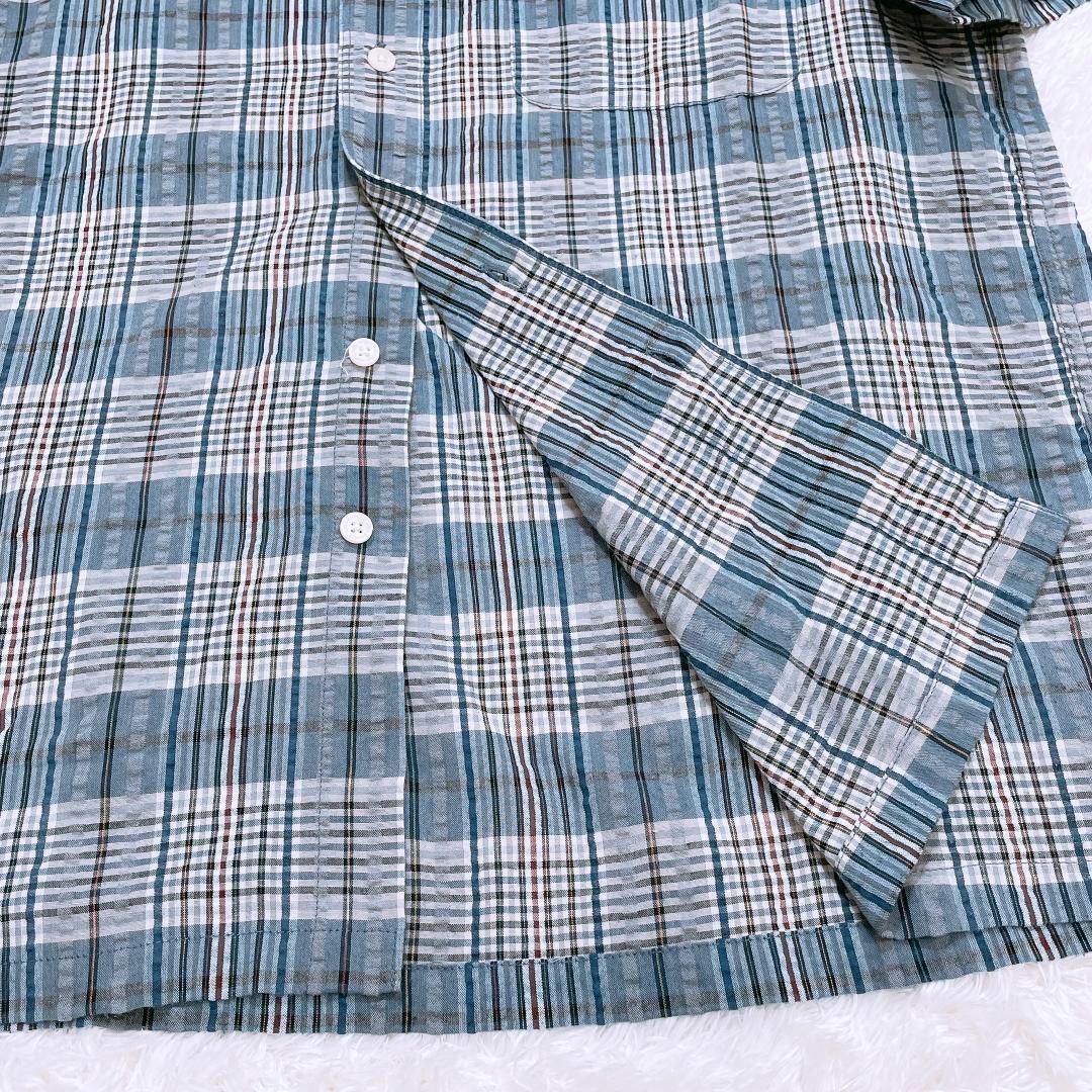 【06952】 LYLE&SCOTT ライルアンドスコット シャツ ブルー チェック 半袖 M チェック メンズ ワイド ゴルフ