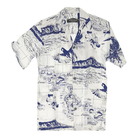 【07101】美品 Favant トップス Sサイズ ホワイト 良品 ファバント シャツ 半袖 半袖シャツ アロハシャツ 爽やか メンズ ヤシの木 シンプル