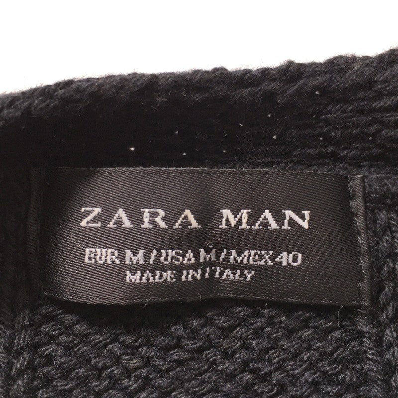 【07104】 ZARA MAN ザラマン カーディガン サイズUSA M / 約L ブラック 無地 プレーン エレガント メッシュ編み ロング丈 メンズ