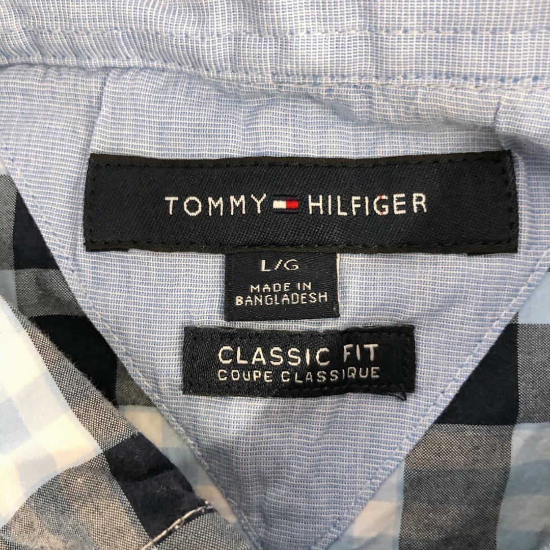 【07122】 TOMMY HILFIGER トミー ヒルフィガー シャツ メンズ L 青 チェック 半袖 おしゃれ お出かけ シンプル カジュアル