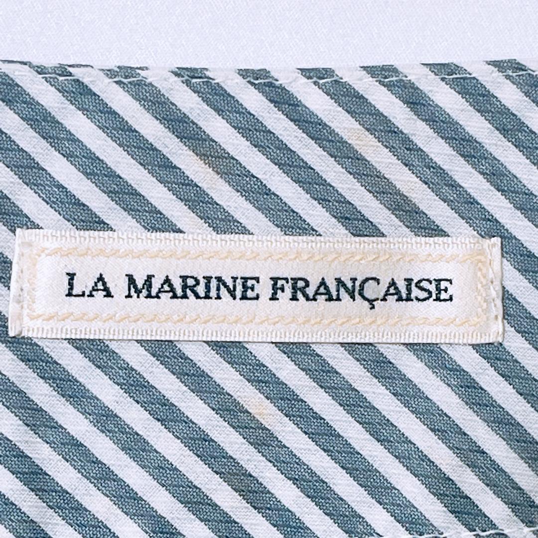 【07443】 LA MARINE FRANCAISE マリンフランセーズ 半袖ブラウス ブルー ストライプ レース ガーリー 38 M 薄手