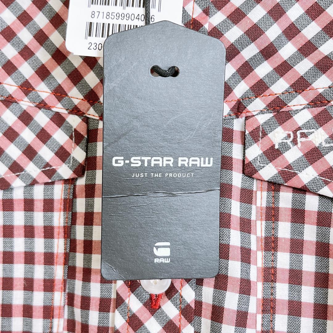【07540】新品未使用 G-STAR RAW トップス XSサイズ ピンク 新品 未使用品 タグ付き ジースターロウ シャツ 半袖 チェック メンズ シンプル