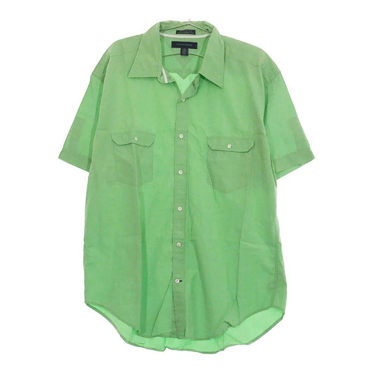 【07693】 TOMMYHILFIGER トミー ヒルフィガー シャツ XL(LL) グリーン 半袖 ポケットあり ボタン 襟 おしゃれ 差し色 オーバーサイズ