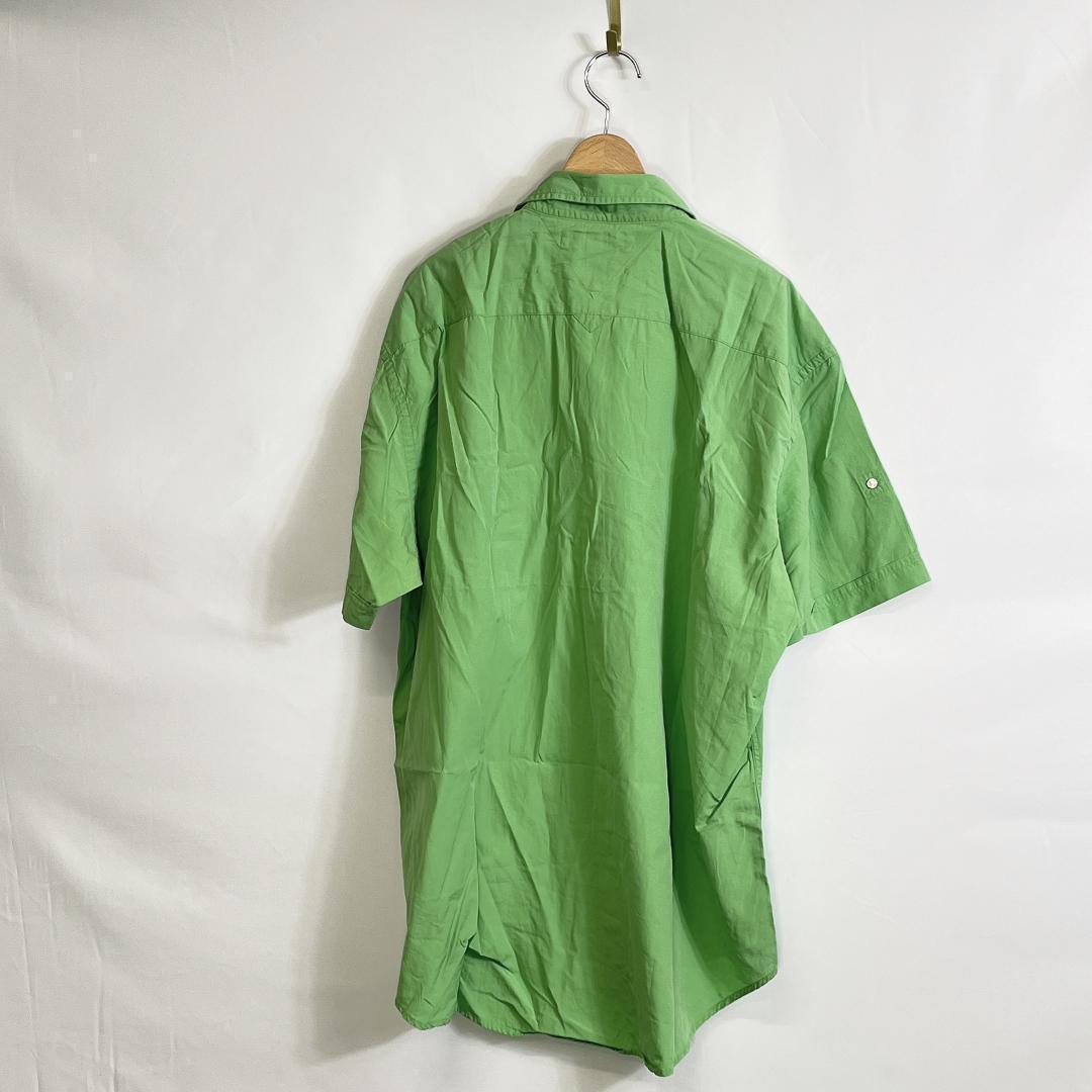 【07693】 TOMMYHILFIGER トミー ヒルフィガー シャツ XL(LL) グリーン 半袖 ポケットあり ボタン 襟 おしゃれ 差し色 オーバーサイズ