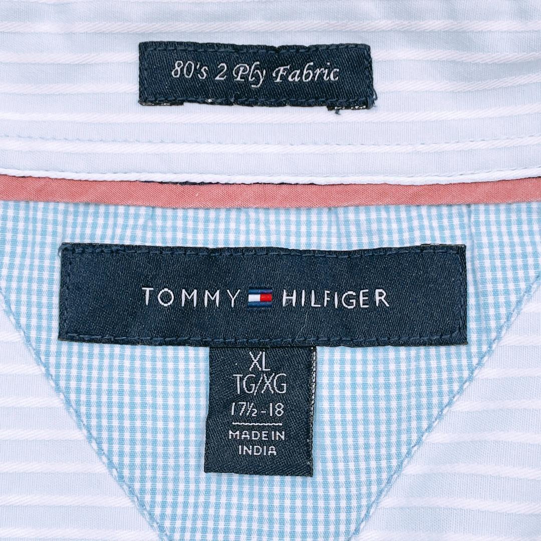 【07719】Tommy Hilfiger トミー ヒルフィガー トップス 長袖 シャツ 長袖シャツ ストライプシャツ ストライプ 水色 柄シャツ カジュアル