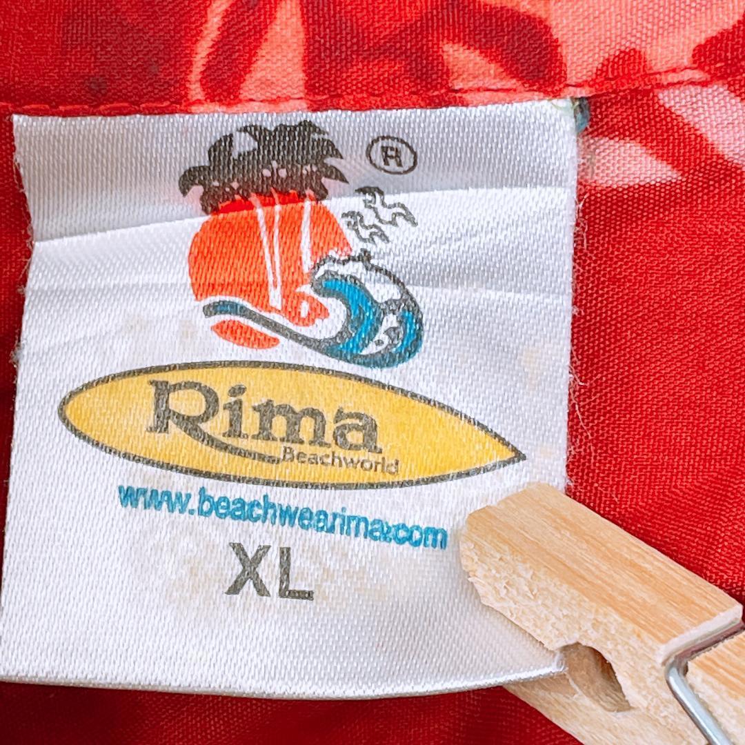 【07764】 Rima Beach World リマビーチワールド トップス シャツ 半袖 半袖シャツ XLサイズ ドクロ柄 レッド 赤 柄シャツ カジュアル