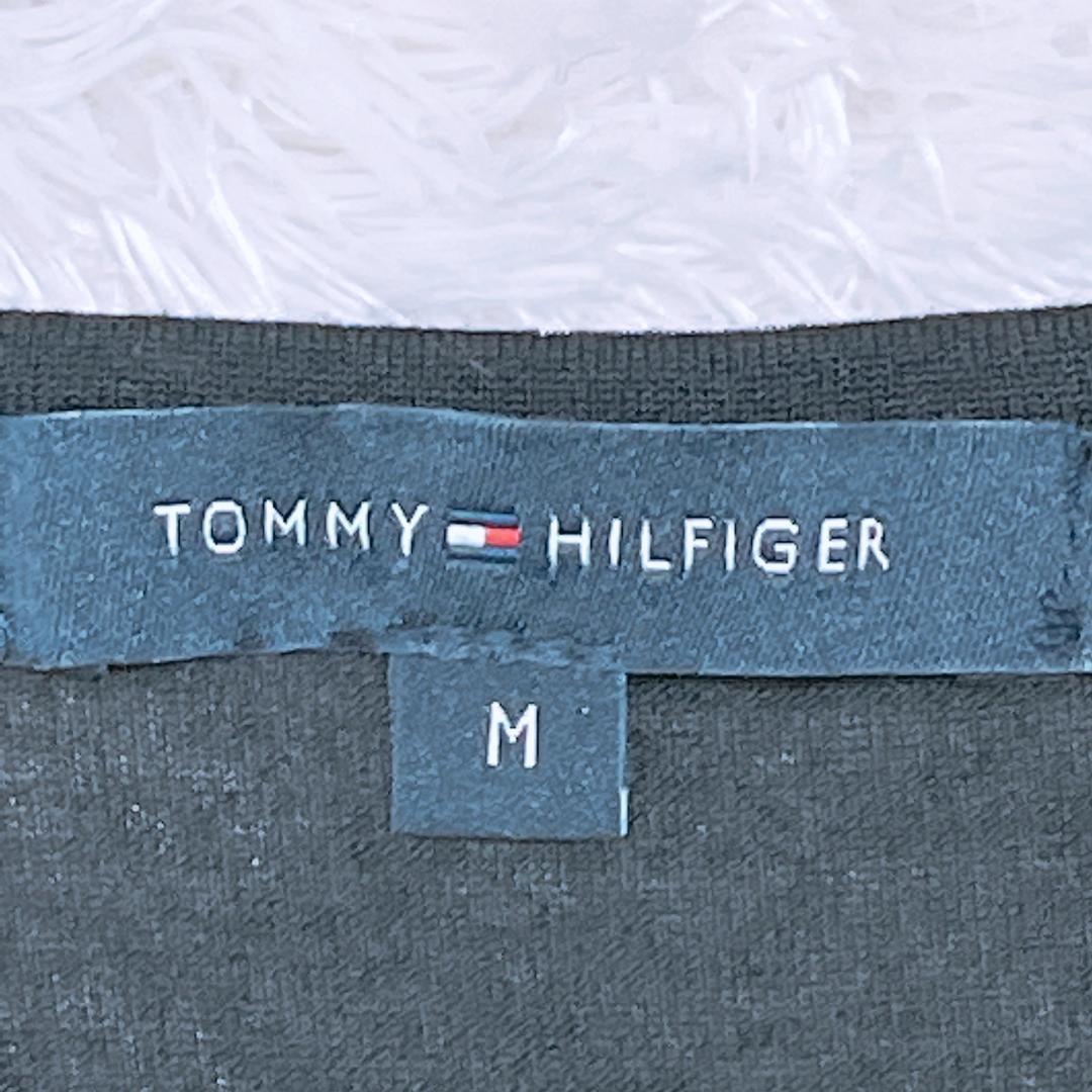 【07797】TOMMYHILFIGER トミー トップス ブラウス ブラック M 黒 長袖 薄手 おしゃれ 大人っぽい ブランド ボタン Uネック