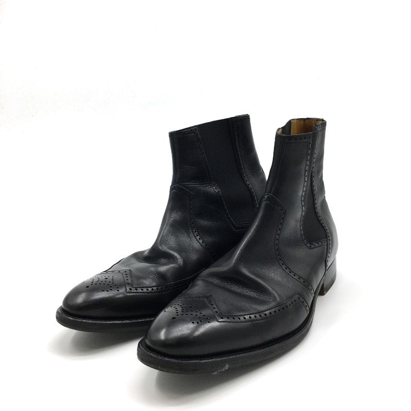 【07932】 HERMES エルメス ショートブーツ ブーツ ショート丈 くつ 黒 ブラック サイドコア レザー パンチング 40 25.0cm相当 シンプル