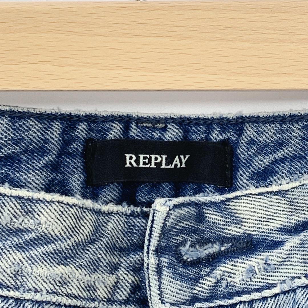 【07962】 REPLAY リプレイ デニム パンツ 26 ライト ブルー ダメージ加工 新品 未使用 ポケット ジーンズ ジップアップ