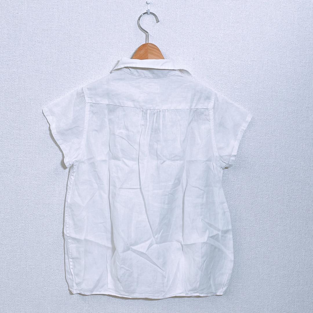 【08203】 FRAMeWORK フレームワーク トップス シャツ ホワイト リネン 半袖 襟付き 薄手 無地 シンプル ボタン 大人っぽい