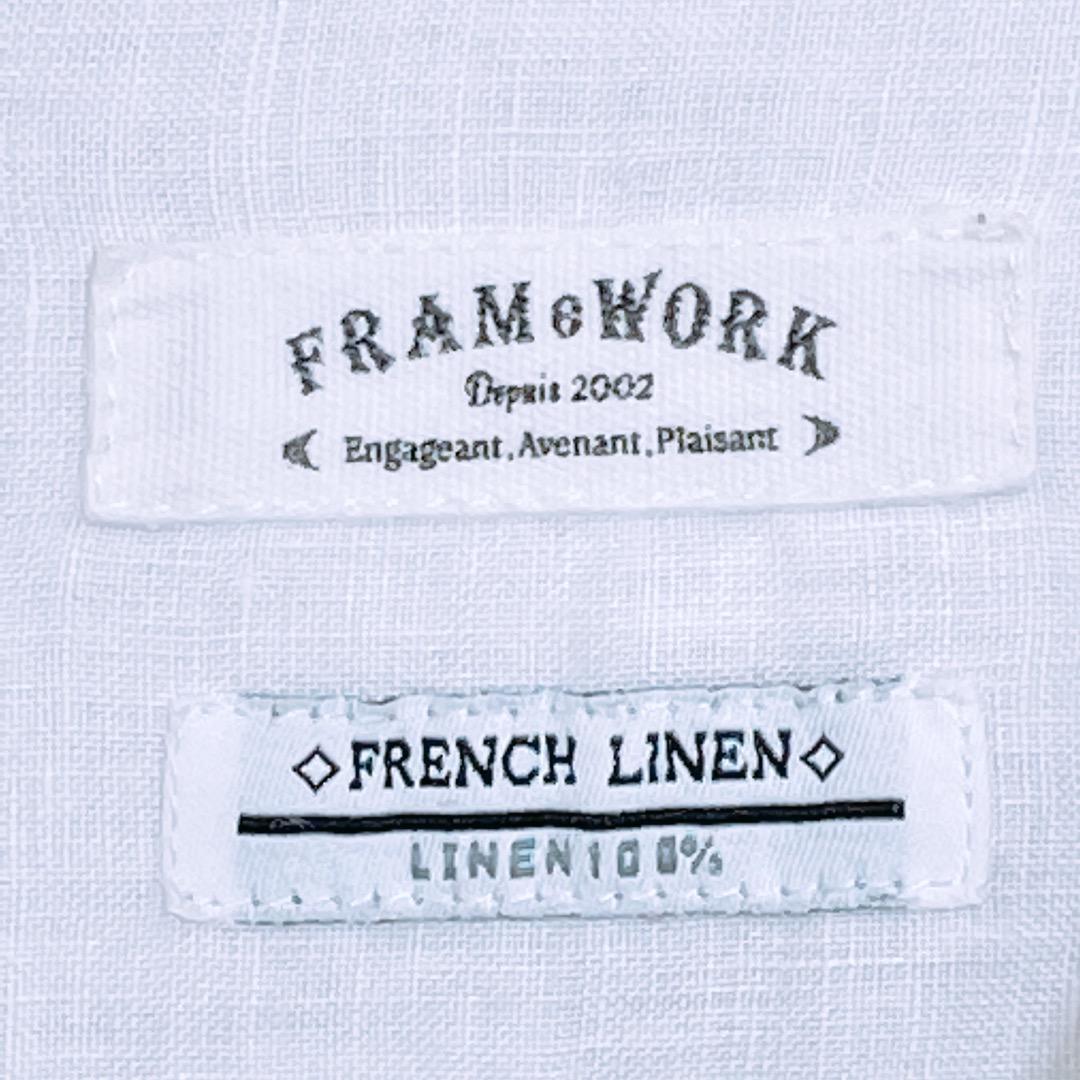 【08203】 FRAMeWORK フレームワーク トップス シャツ ホワイト リネン 半袖 襟付き 薄手 無地 シンプル ボタン 大人っぽい