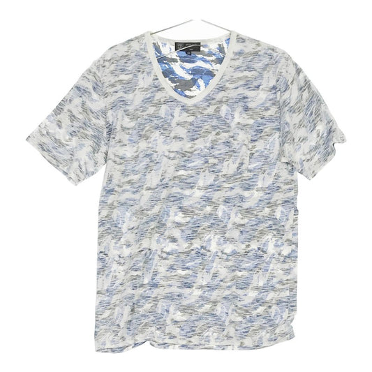 【08282】美品 MICHEL KLEIN トップス 48 ブルー 良品 ミッシェルクラン柄 Tシャツ 半袖 半袖Tシャツ Vネック 総柄 メンズ カットソー