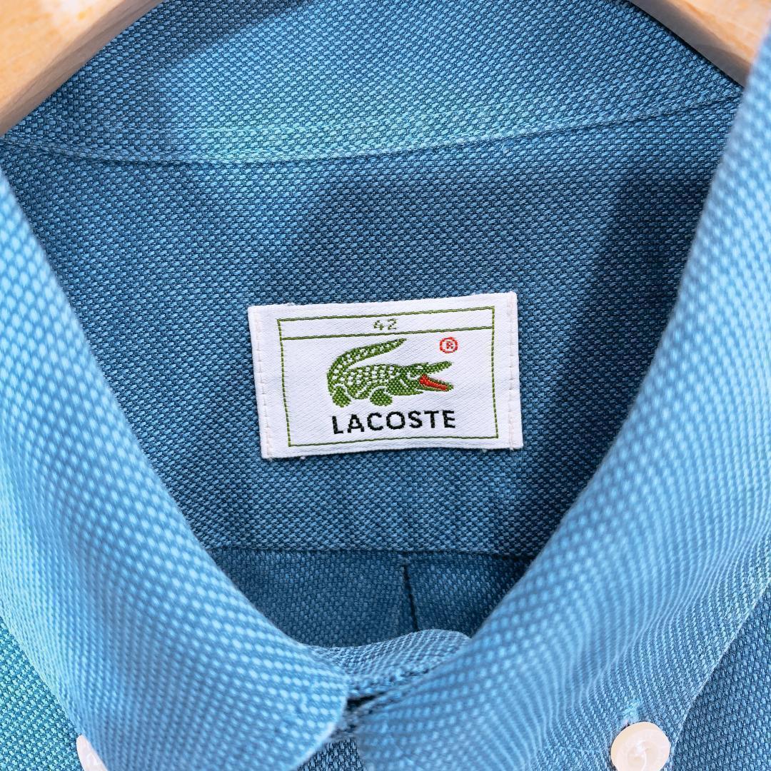 【08312】LACOSTE ラコステ トップス ブルー 半袖 胸ポケット F ブランド シャツ 襟付き 綿 カジュアル ボタン ロゴ