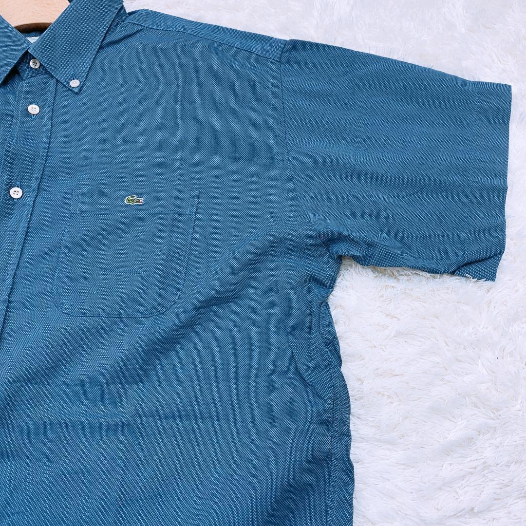 【08312】LACOSTE ラコステ トップス ブルー 半袖 胸ポケット F ブランド シャツ 襟付き 綿 カジュアル ボタン ロゴ