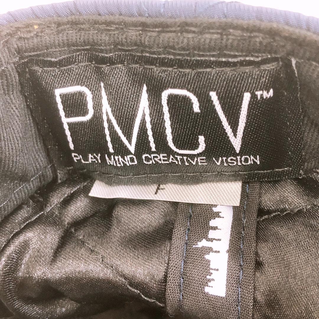 【08659】 新古品 PMCV キャップ 帽子 F ネイビー 龍 ドラゴン タグ付き つるつる素材 アジャスター付 メンズ