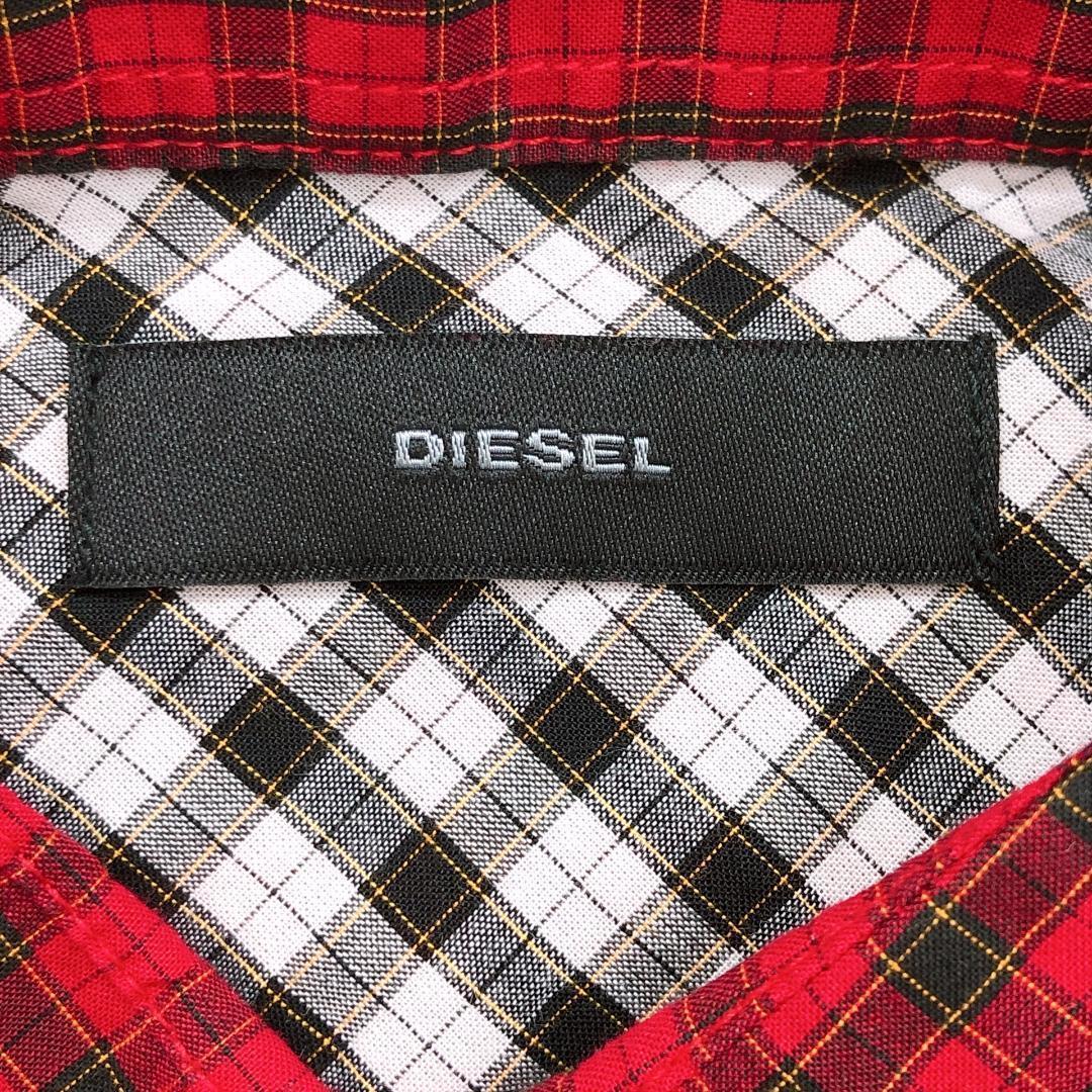 【08785】美品 DIESEL トップス XSサイズ RED 良品 未使用に近い ディーゼ シャツ ノースリーブ ノースリーブシャツ チェック柄 カジュアル