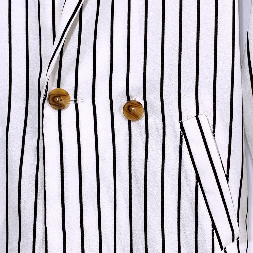 【09062】 jouetie ジュエティ ロング コート M ストライプ ホワイト 黒 白 ブラック 薄手 ポケット ライトアウター