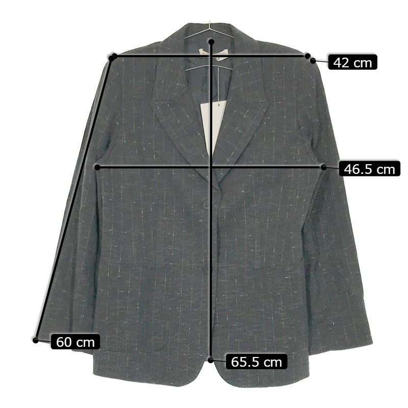 【09105】 Plume-dor プリムドール テーラードジャケット サイズ42 / 約XL(LL) グレー ツィード感 刺繍 個性的 ヴィンテージ レディース