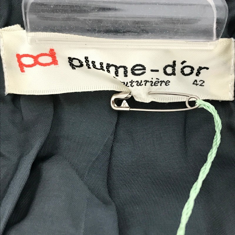 【09105】 Plume-dor プリムドール テーラードジャケット サイズ42 / 約XL(LL) グレー ツィード感 刺繍 個性的 ヴィンテージ レディース