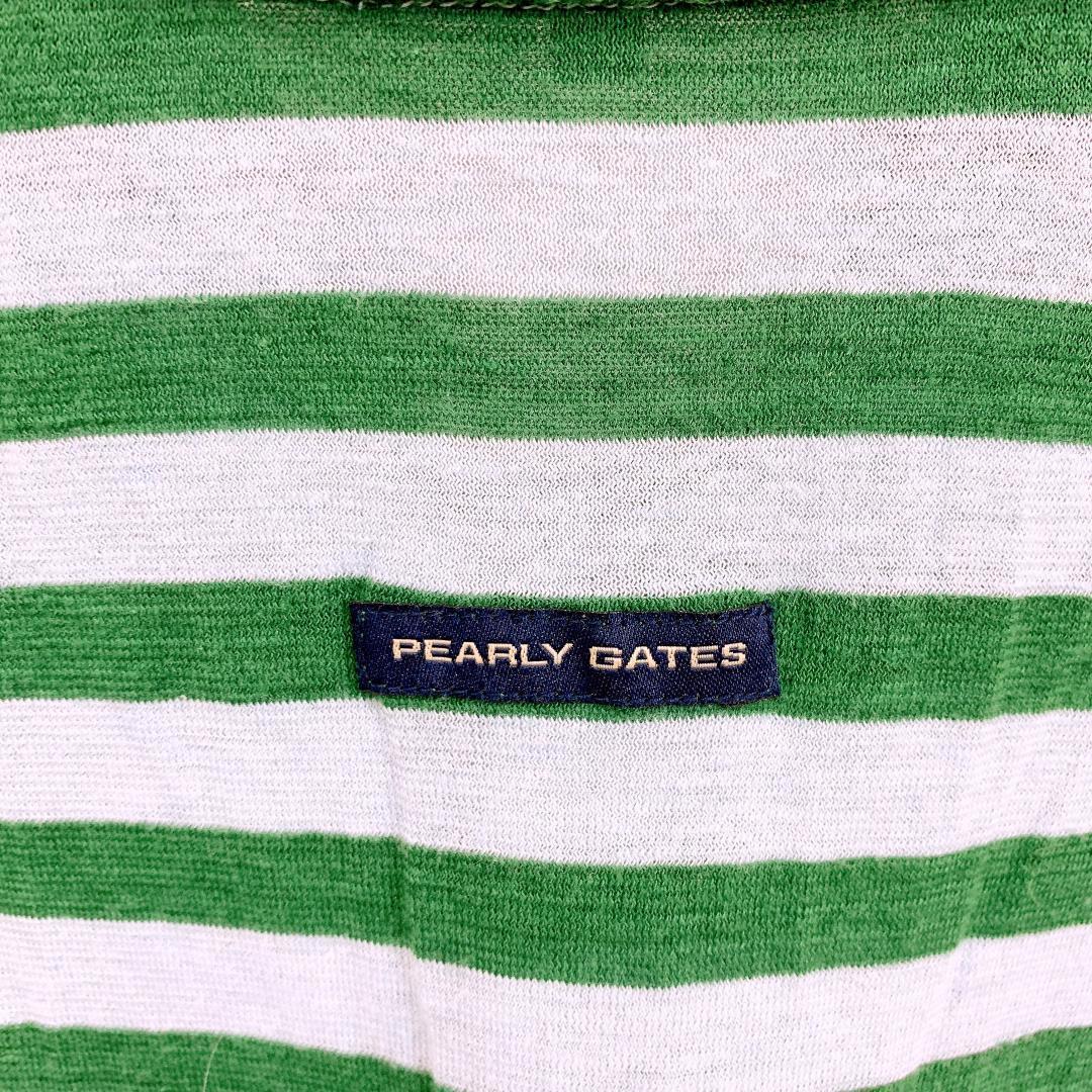 【09159】美品 PEARLY GATES トップス ポロシャツ ボーダー 半袖 パーリーゲイツ カジュアル ゆったり メンズ 紳士 襟 グリーン 緑 薄手