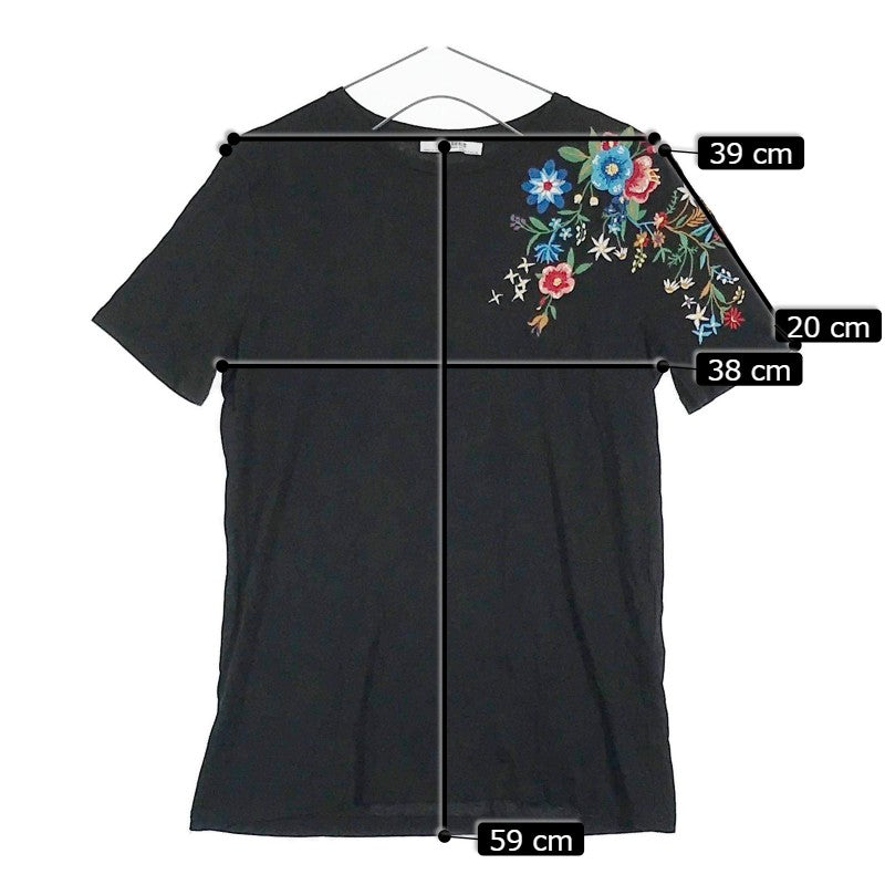 【09494】 ZARA TRF ザラティーアールエフ 半袖Tシャツ カットソー サイズS ブラック 花柄 刺繍 可愛い オシャレ シンプル レディース