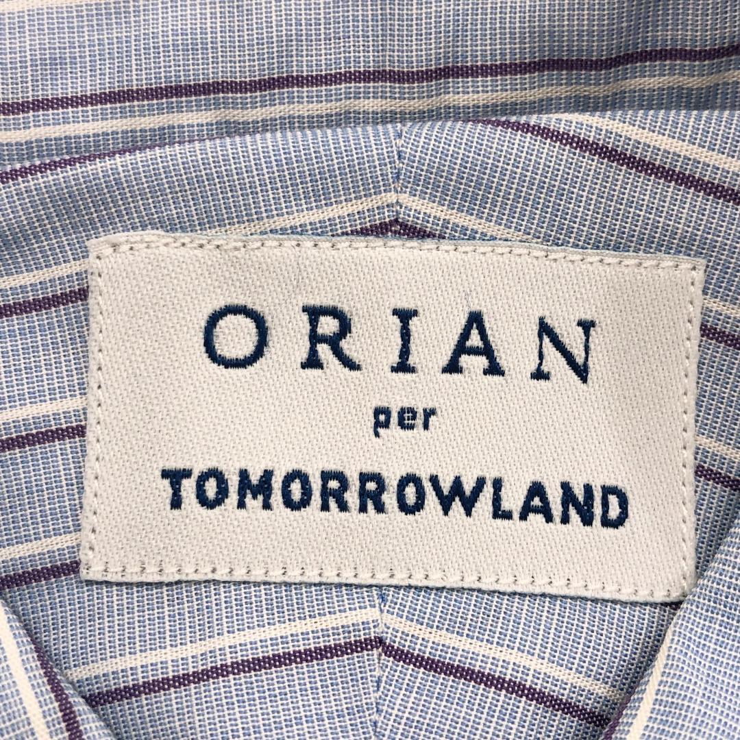 【09496】 ORIAN オリアン トップス 長袖シャツ シャツ 水色 ストライプシャツ ストライプ シンプル カジュアル 袖ボタンあり 襟付き