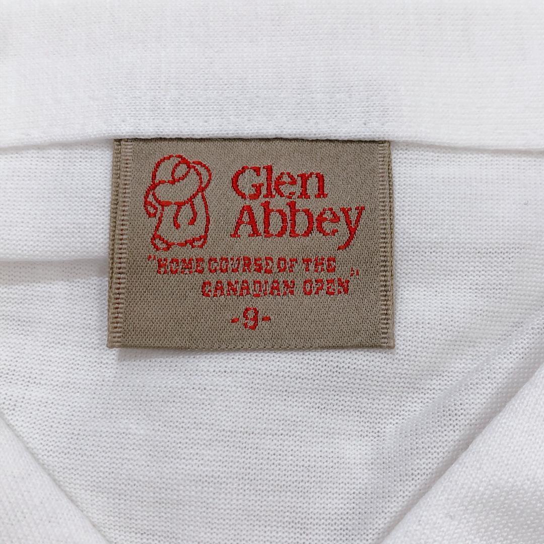 【09543】 Glen Abbey グレンアビー トップス 半袖シャツ 半袖 柄 シャツ 9 白 襟付き 刺繍 古着 シンプル カジュアル ポロシャツ ゴルフ
