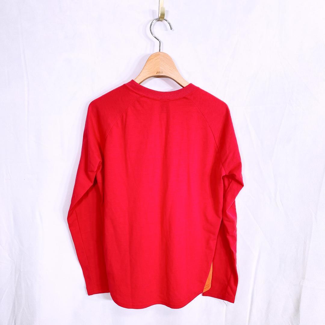 【09693】 mont-bell モンベル トップス Tシャツ 長袖 長袖Tシャツ Sサイズ オレンジ レッド 赤 刺繍 ロゴ ロゴTシャツ カジュアル ラフ