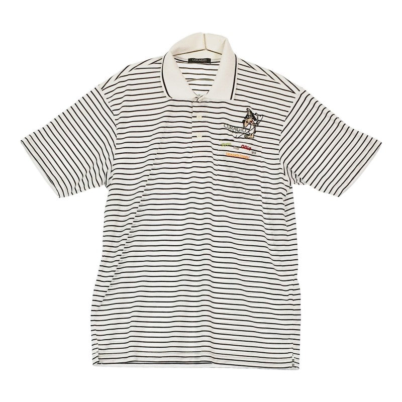 【09761】 CORAGIO コラッジオ ゴルフウェア ポロシャツ L ボーダー 半袖 ワンポイント 襟付き ホワイト 白色