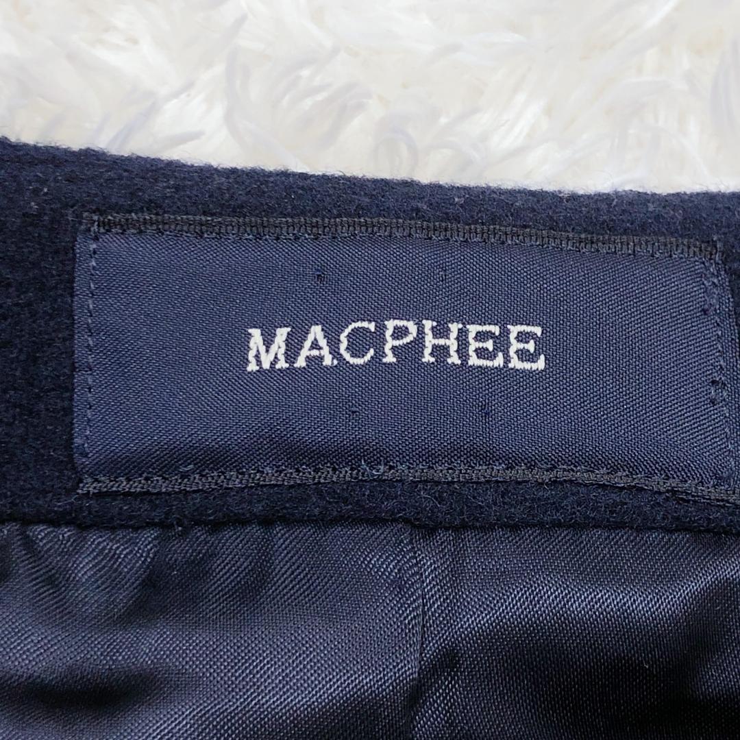 【09767】 美品 MACPHEE マカフィー ノーカラーコート ロングコート 38 M ネイビー Aライン ワイド 裏地あり