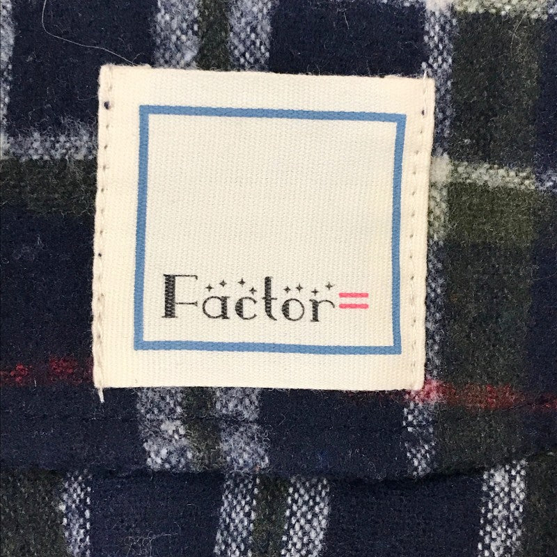 【09942】 Factor ファクター チェスターコート ネイビー サイズL相当 タータンチェック ロングコート 起毛素材 フランネル レディース