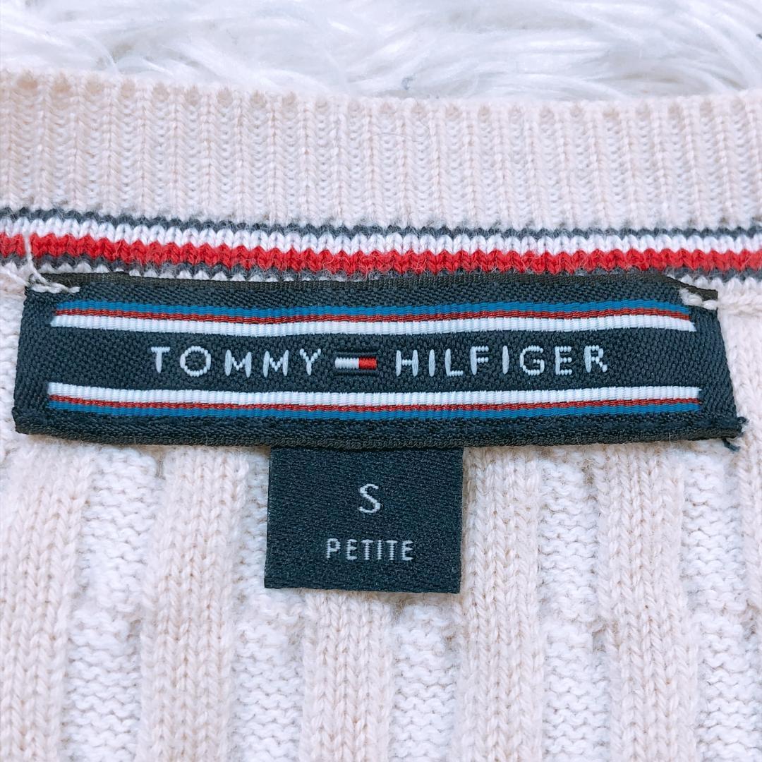 【09947】 Tommy Hilfiger トミー ヒルフィガー トップス ニットベスト ベスト セーター Sサイズ ベージュ 古着 シンプル カジュアル