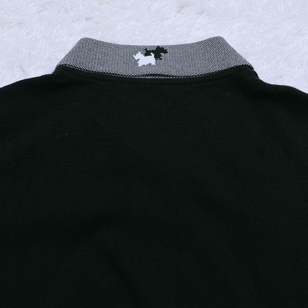 【09967】美品 Black＆White トップス 1 Sサイズ相当 ブラック 良品 ブラック＆ホワイト ポロシャツ 長袖 ロング丈 猫 刺繍 メンズ ラフ