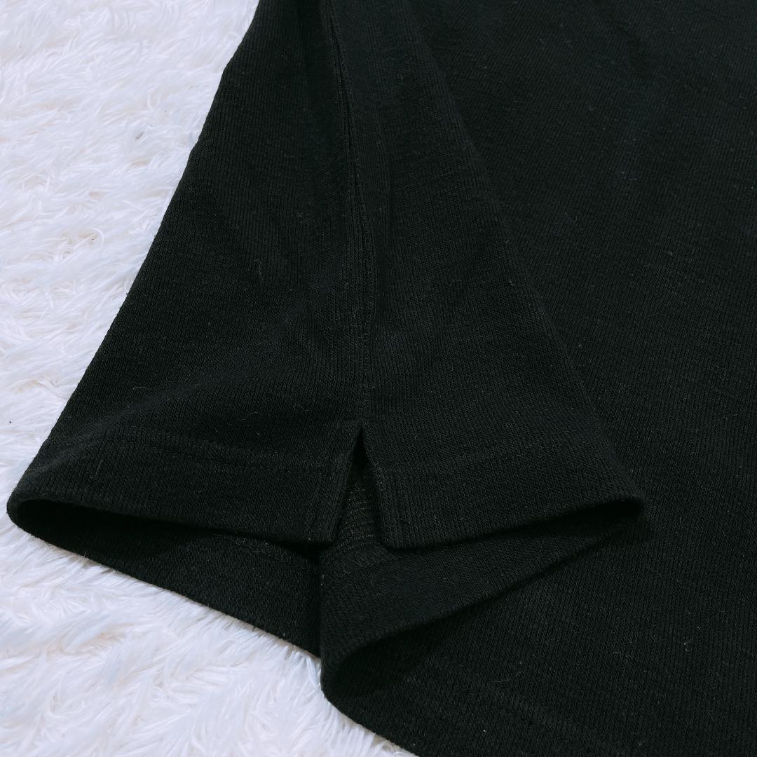 【09967】美品 Black＆White トップス 1 Sサイズ相当 ブラック 良品 ブラック＆ホワイト ポロシャツ 長袖 ロング丈 猫 刺繍 メンズ ラフ
