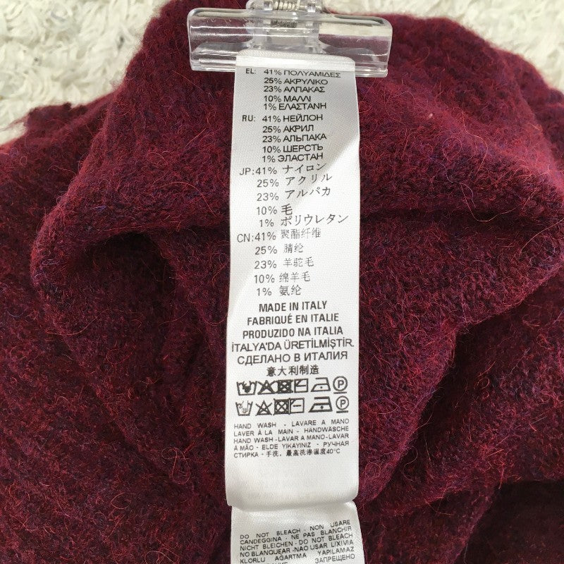 【10127】 新古品 DIESEL ディーゼル セーター サイズXXS ワインレッド ダメージ加工 飾りベルト ロゴプレート カジュアル レディース