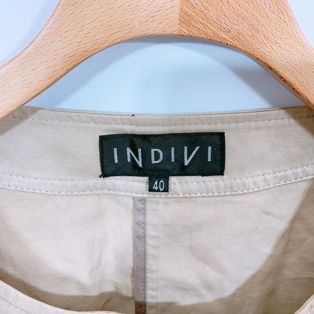 【10162】 INDIVI インディヴィ ジャケット アウター 40 L相当 ベージュ ノーカラー 長袖 シンプル カジュアル レディース 婦人