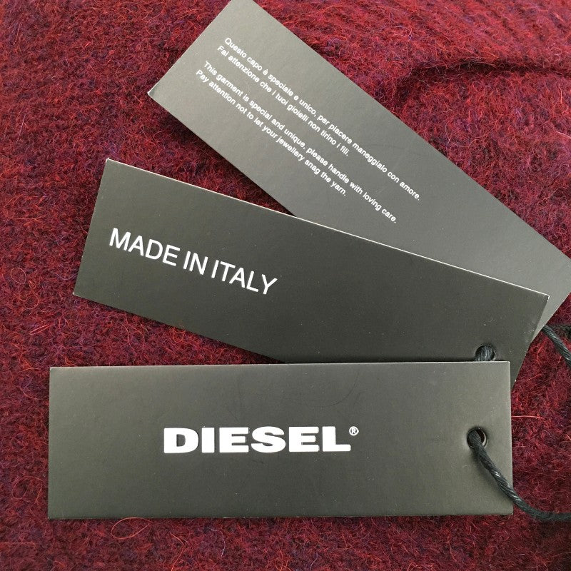 【10268】 新古品 DIESEL ディーゼル セーター サイズXXS ワインレッド ダメージ加工 クラッシュ アルパカ混 ゆるダボ レディース