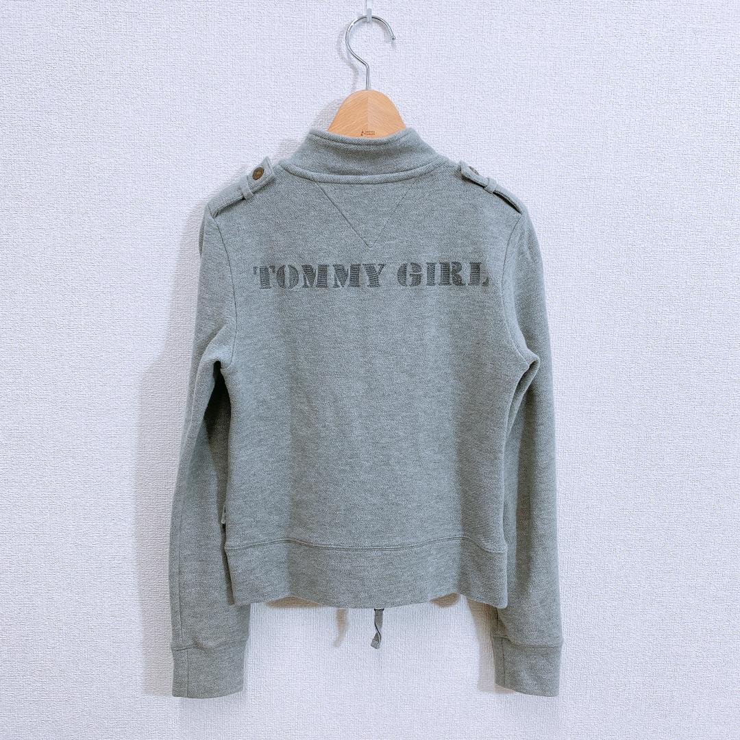 【10331】TOMMY GIRL トミーガール トップス XS グレー パーカー 長袖 灰色 胸ポケット 綿98％ カジュアル