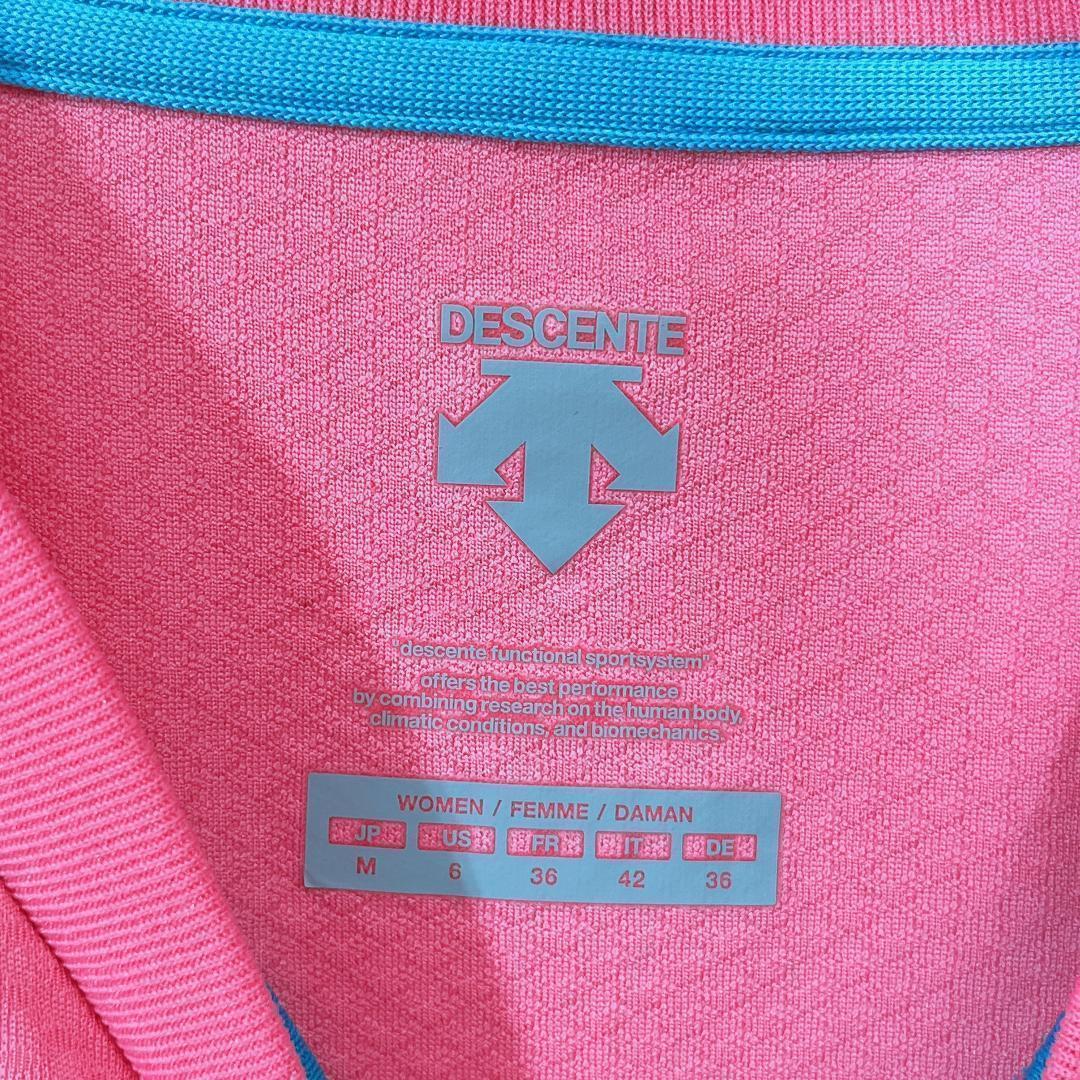 【10636】 DESEENTE デサント Tシャツ M ピンク ショッキングピンク メッシュ素材 スポーツ向け ポリエステル100％ 長袖