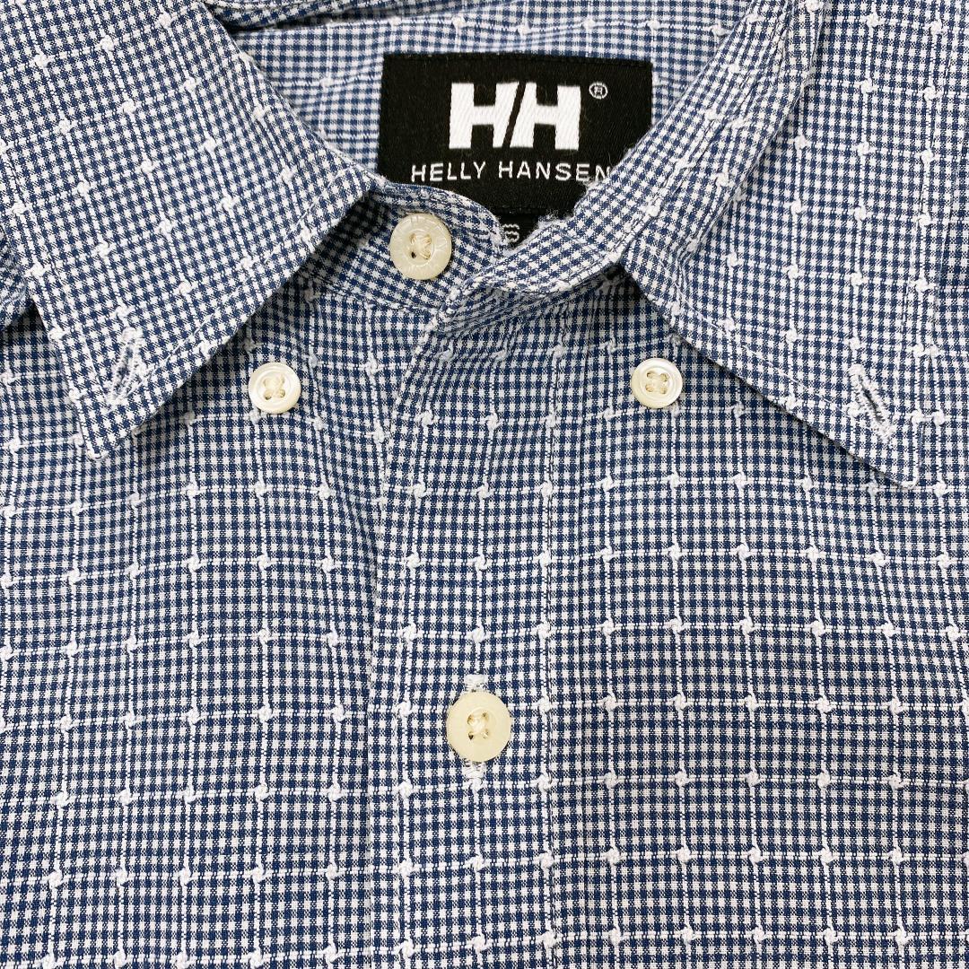 【10717】B品 HELLY HANSEN シャツ S ブルー ボタンダウン ヘリーハンセン チェック柄 カッターシャツ カジュアル 半袖 メンズ