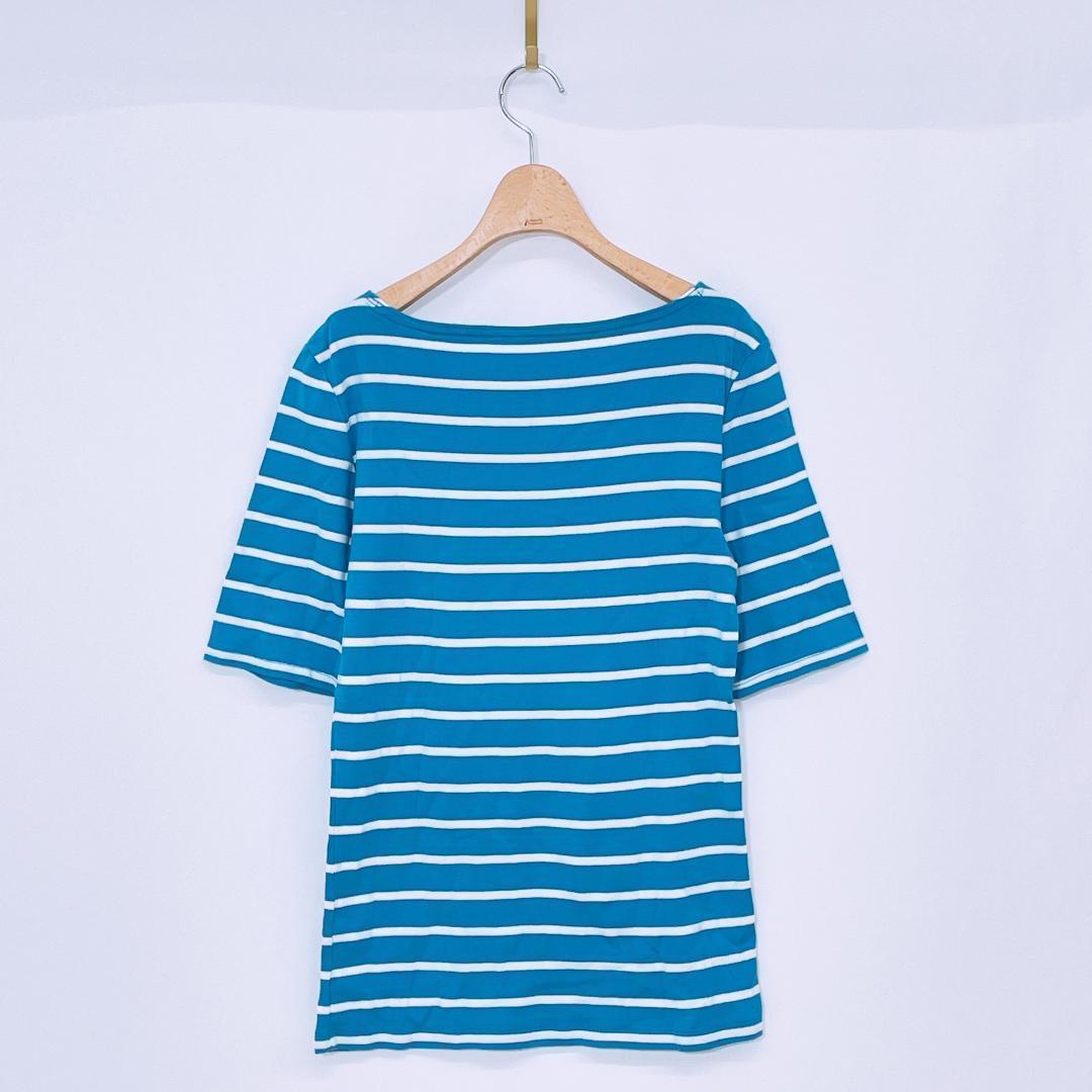 【10839】TOMMY HILFIGER トミー ヒルフィガー トップス Tシャツ M 水色 白 半袖 ボーダー 爽やか 夏服 シンプル