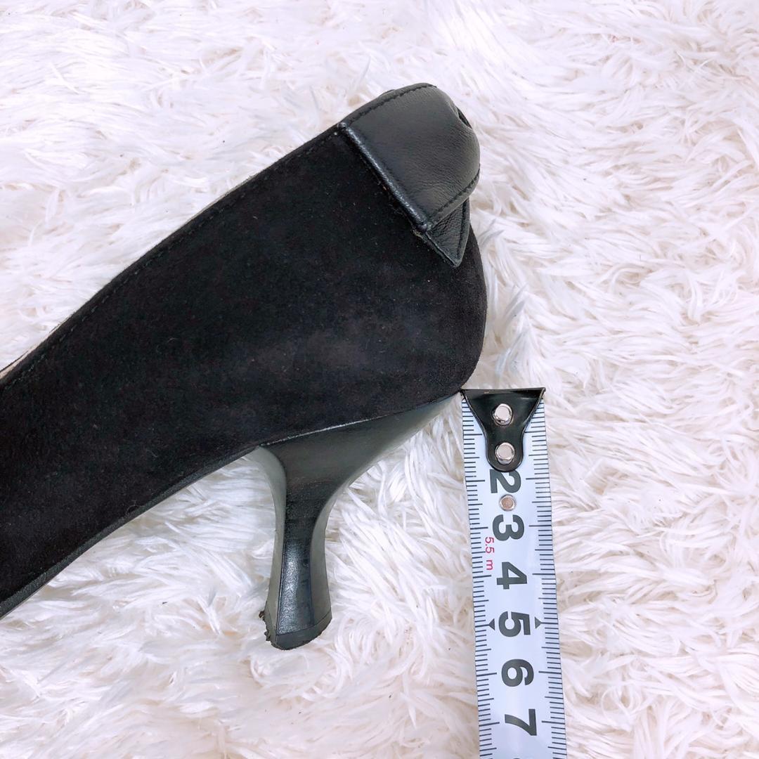 【10903】B品 GIRO 靴 22センチ BLACK 訳あり商品 ジーロ パンプス ヒール リボン 黒 シンプル カジュアル 小さいサイズ レディース