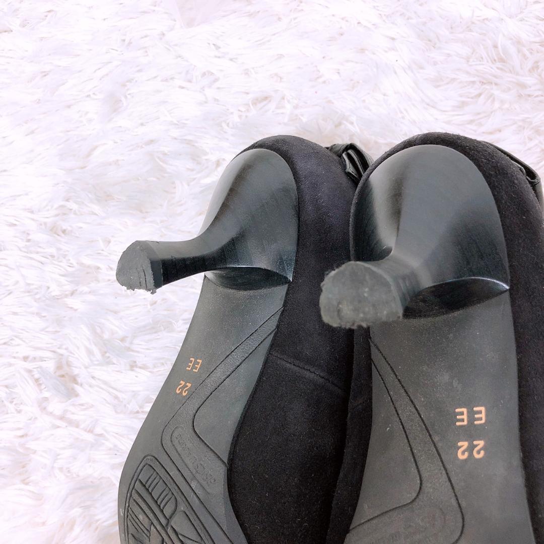 【10903】B品 GIRO 靴 22センチ BLACK 訳あり商品 ジーロ パンプス ヒール リボン 黒 シンプル カジュアル 小さいサイズ レディース