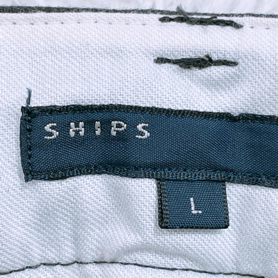 【11116】美品 SHIPS パンツ Lサイズ ブラック 良品 シップス センタープレス ハーフパンツ シンプル カジュアル ストライプ レディース