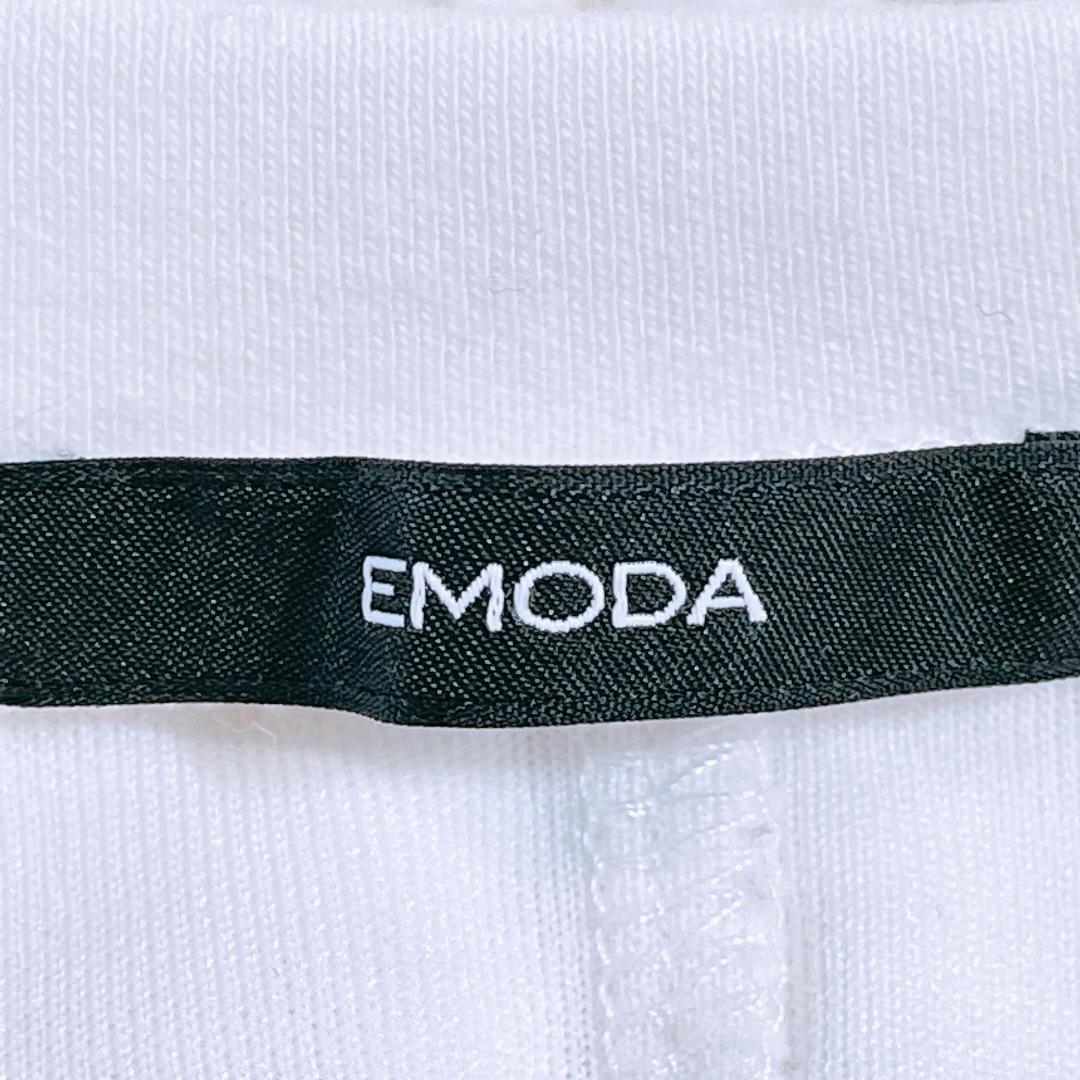 【11616】美品 EMODA トップス F M~Lサイズ ホワイト 良品 エモダ トレーナー スウェット 5分袖 ストレッチ性 伸縮性あり レディース