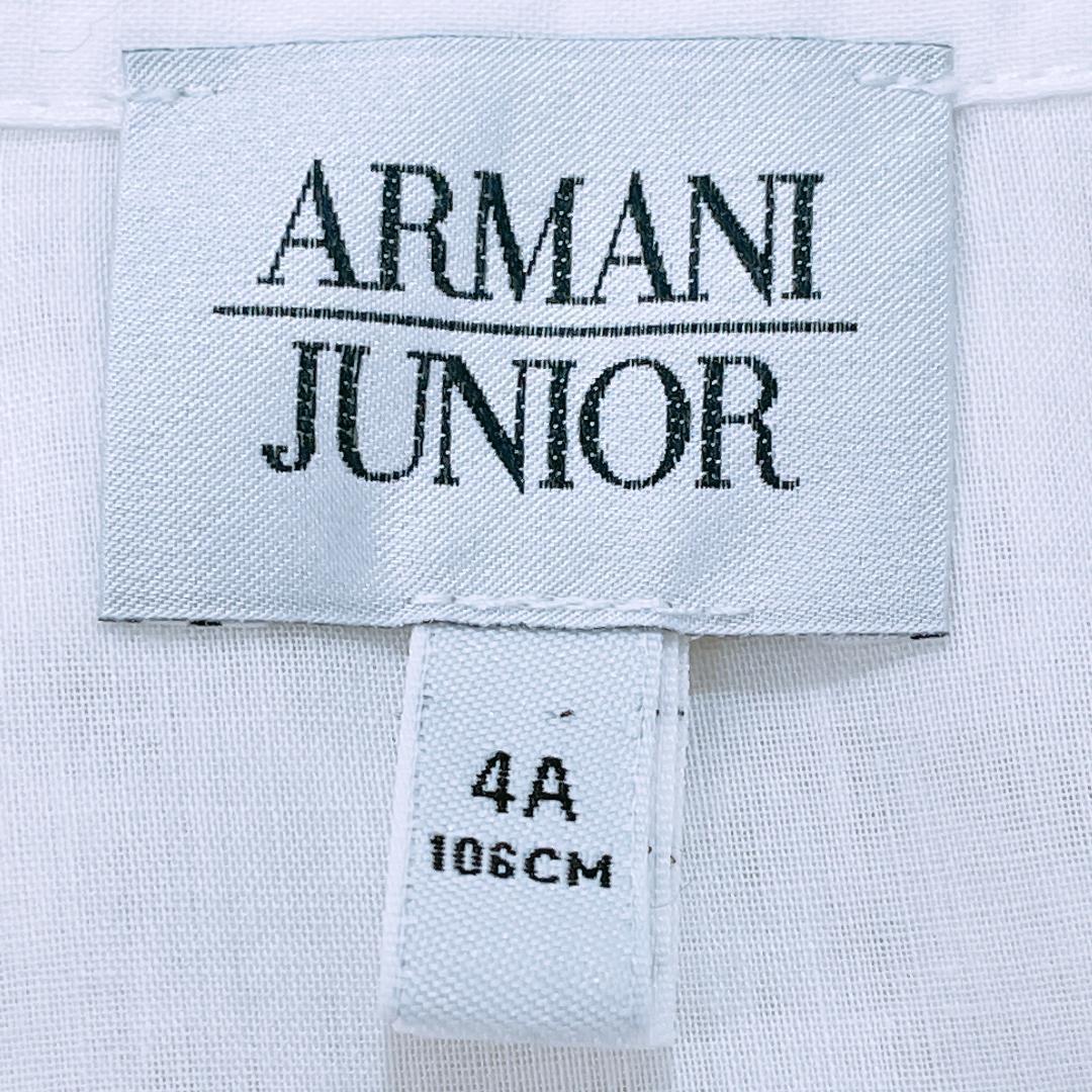 【11970】美品 ARMANI JUNIOR トップス 4A 106センチ ホワイト 良品 アルマーニ ジュニア ノースリーブ シャツ 白 シンプル キッズ