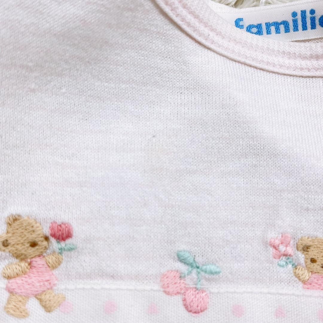 【12136】B品 Familiar トップス 90センチ ピンク 訳あり商品 ファミリア Tシャツ 半袖 半袖Tシャツ キッズ 子供服 クマ さくらんぼ 刺繍