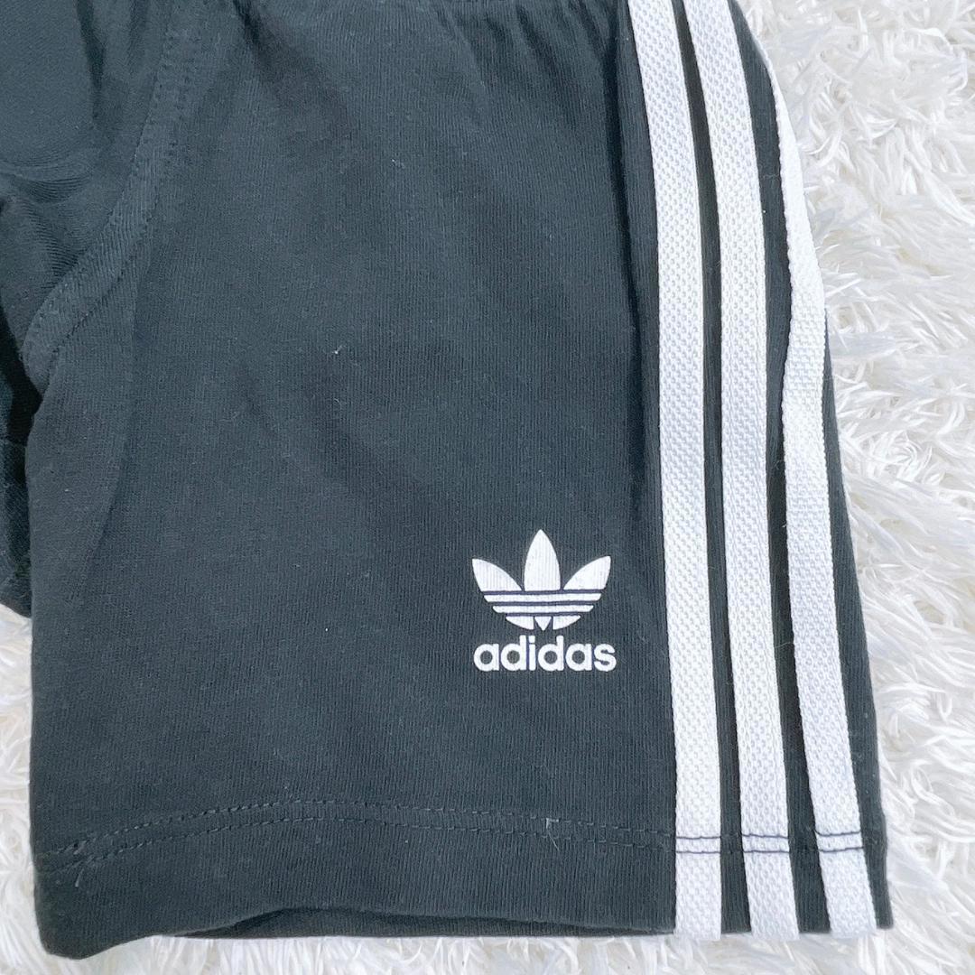 【12161】美品 adidas パンツ 80cm ブラック 良品 アディダス ベビー トレフォイル ショーツ 黒 子供服 キッズ kids プリント かわいい